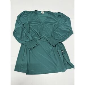 Ann Klein Blue Green Jewel Tone Women Long Sleeves Shirt Size Large